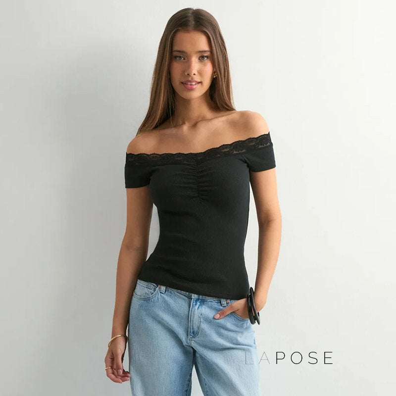 Augusta Lace Bardot Crop Top [0WZ5EE3E]