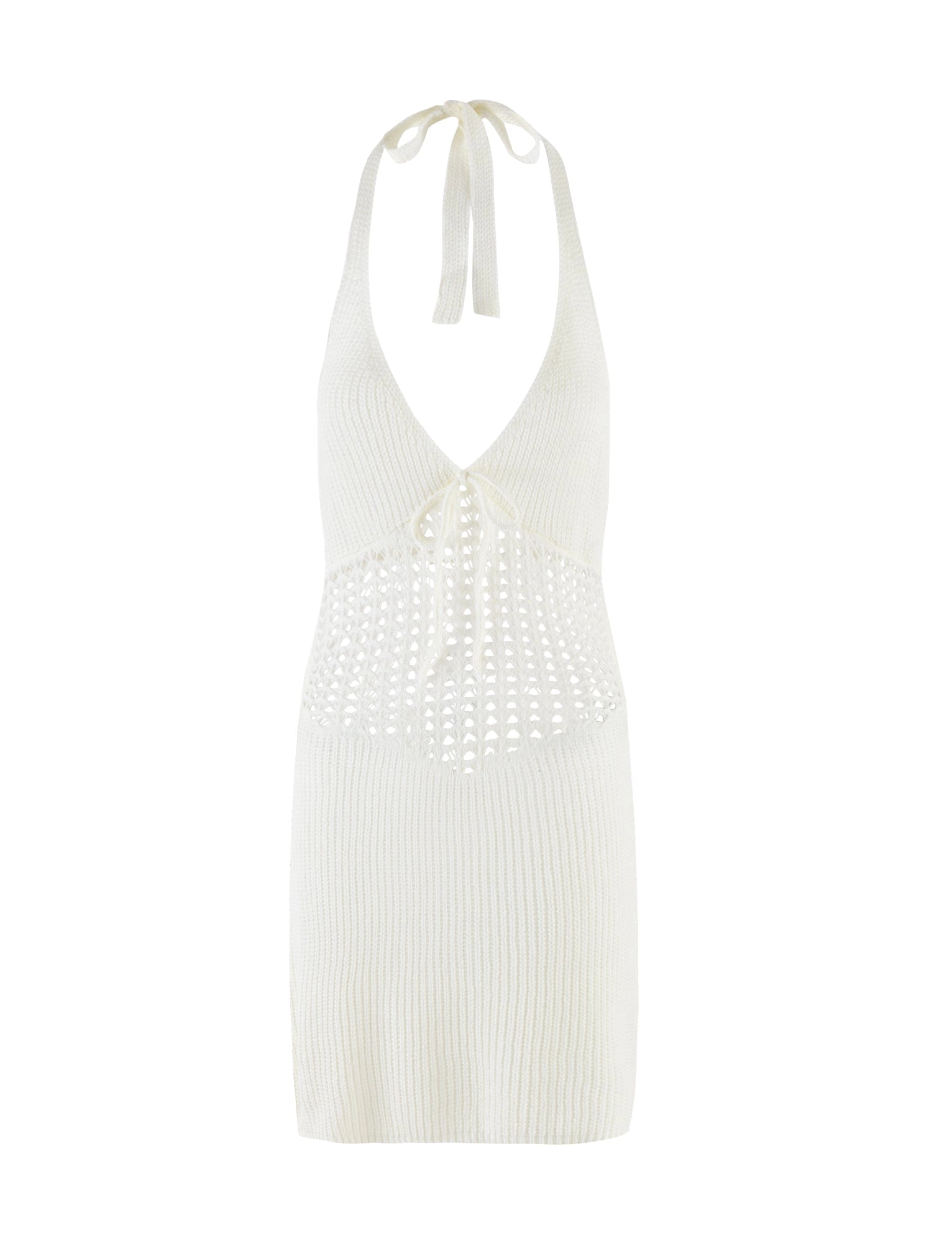 LaPose Auriella Crochet Halter Mini Dress