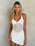 LaPose Auriella Crochet Halter Mini Dress