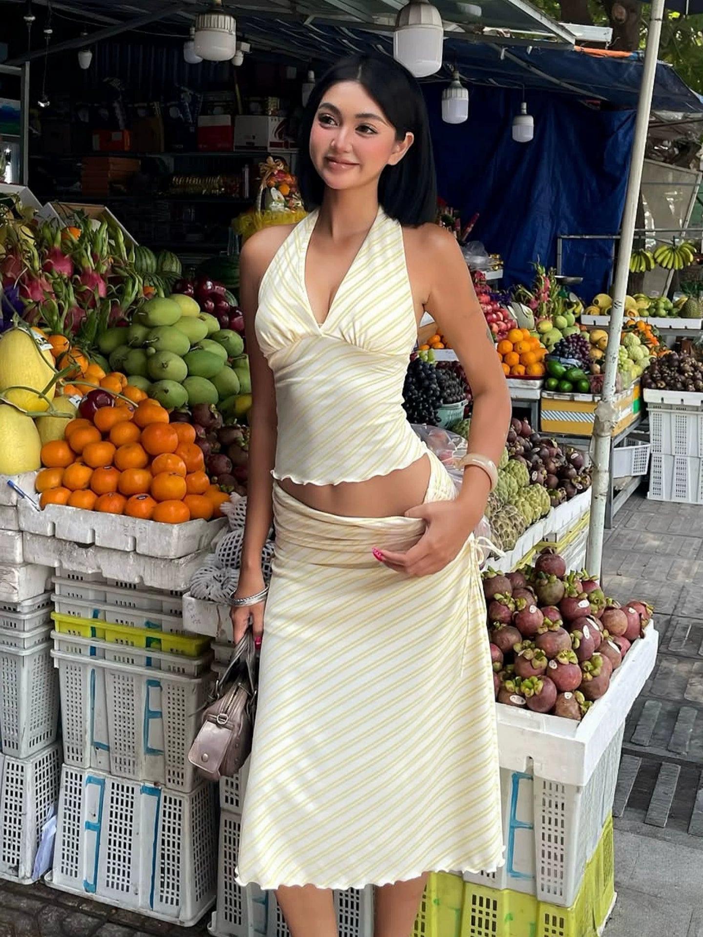 Avalon Striped Halter Skirt Set