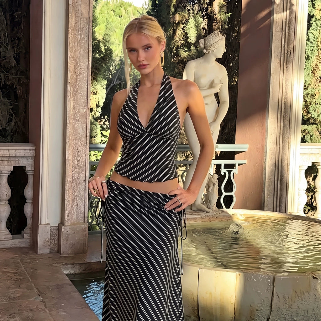 Avalon Striped Halter Skirt Set