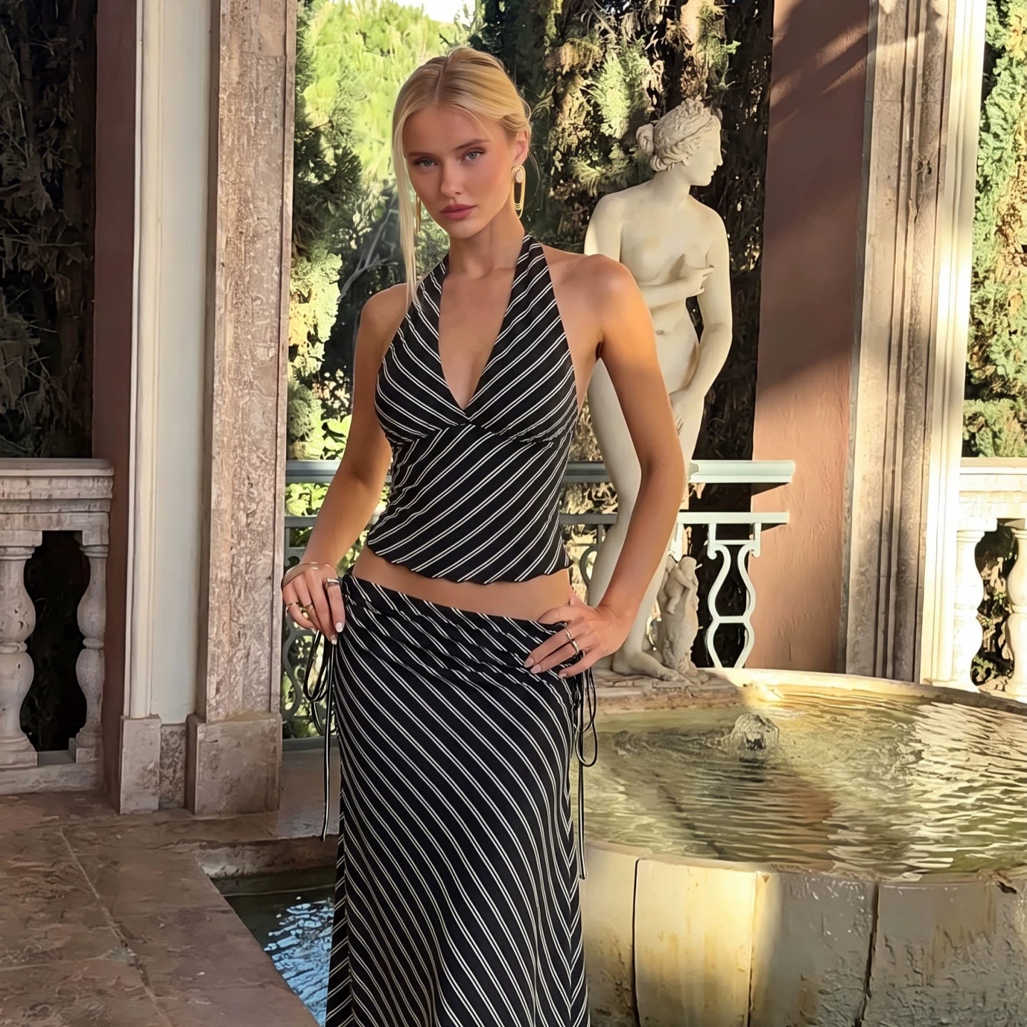Avalon Striped Halter Skirt Set