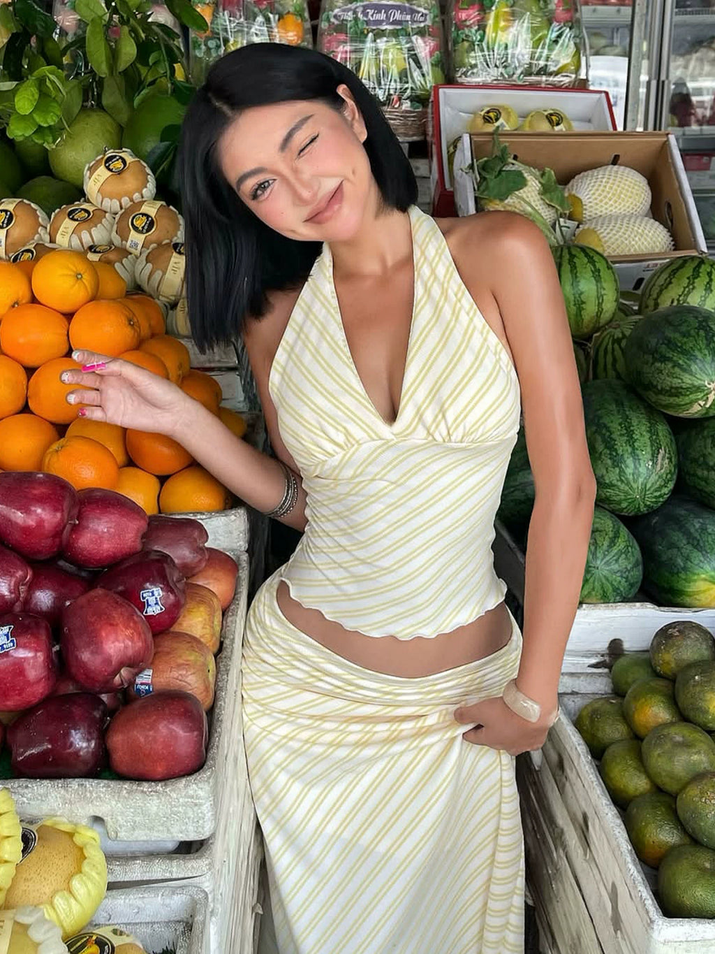 Avalon Striped Halter Skirt Set