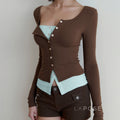 Avary Patchwork Faux Layer Top [JPIMCS8I]