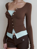 Avary Patchwork Faux Layer Top [5Z7E2F32]