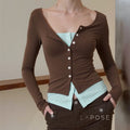 Avary Patchwork Faux Layer Top [X5F0ZOTE]