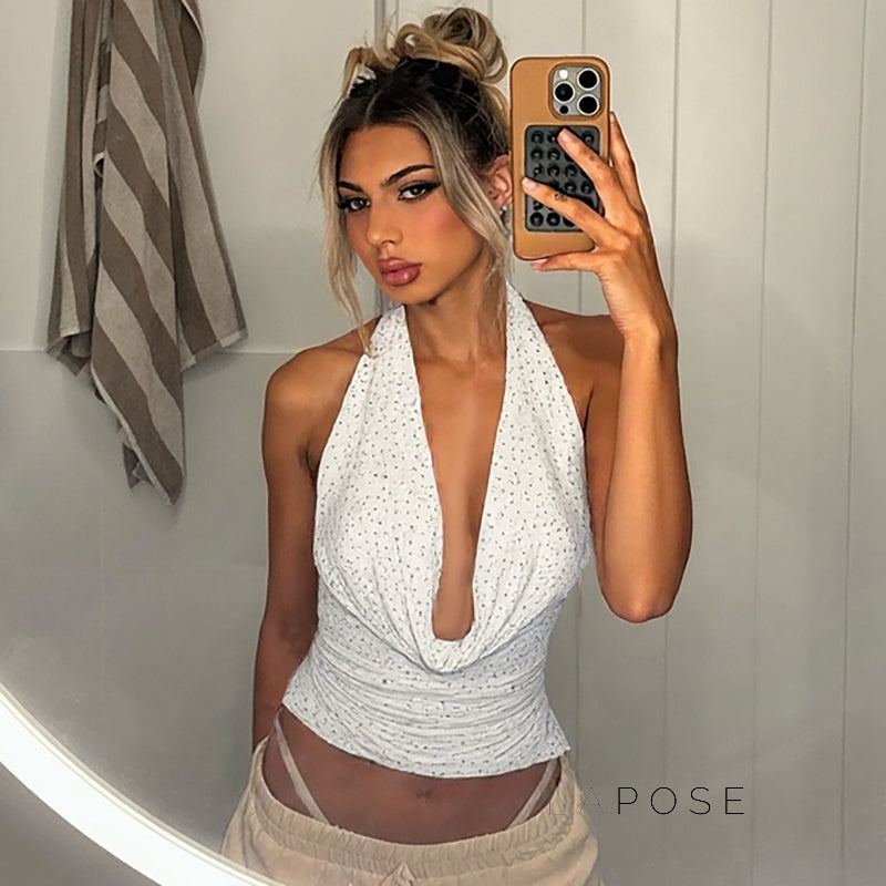 Avelynn Rhinestone Halter Crop Top [JFFN0OBP]