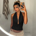 Avelynn Rhinestone Halter Crop Top [MDRT0RPI]