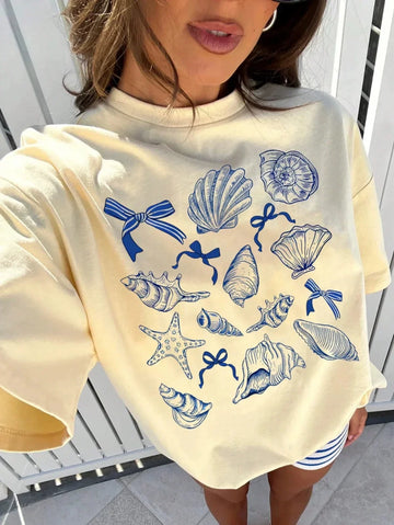 Aven Seashell Print Oversized T-Shirt