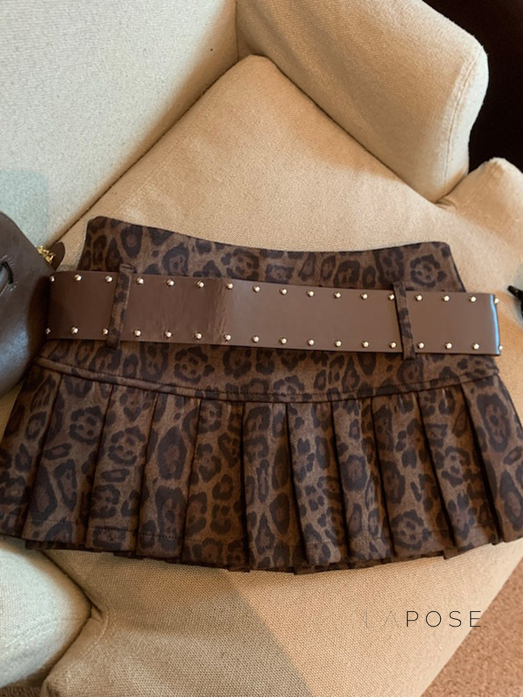 Avery Leopard Pleated Mini Skirt [L69OST5Q]