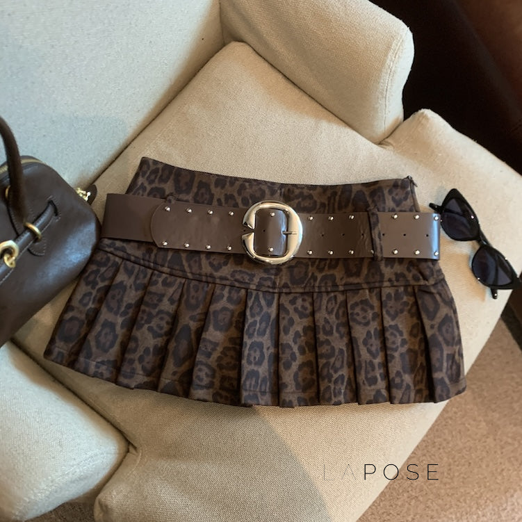 Avery Leopard Pleated Mini Skirt [Z00GQW8D]