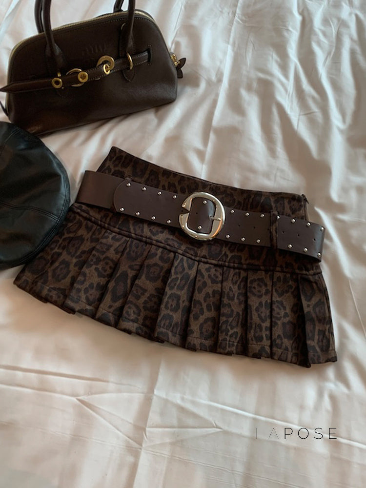 Avery Leopard Pleated Mini Skirt [3IAF8V15]