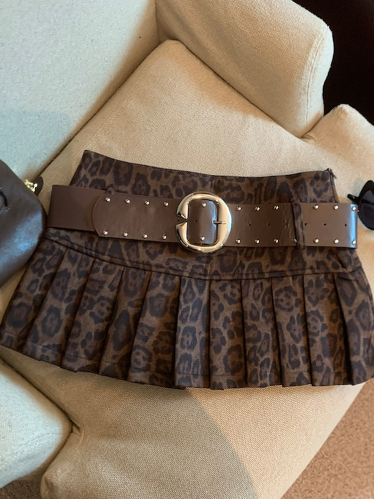 Avery Leopard Pleated Mini Skirt [PYBDL37L]