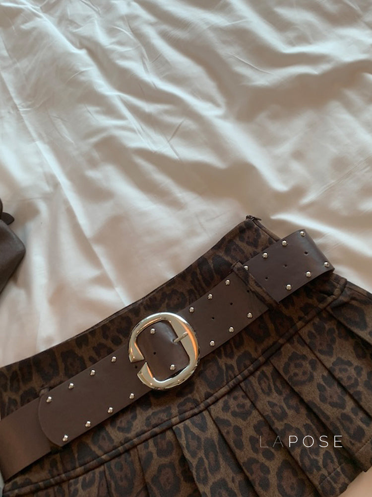 Avery Leopard Pleated Mini Skirt [6WWKC099]