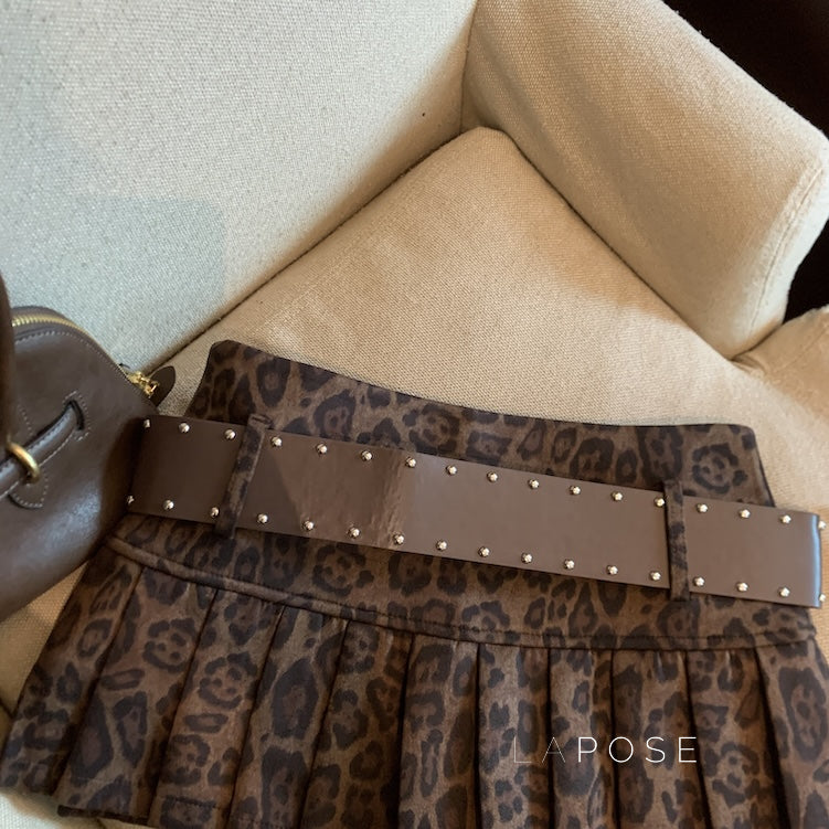 Avery Leopard Pleated Mini Skirt [I51I9SPI]