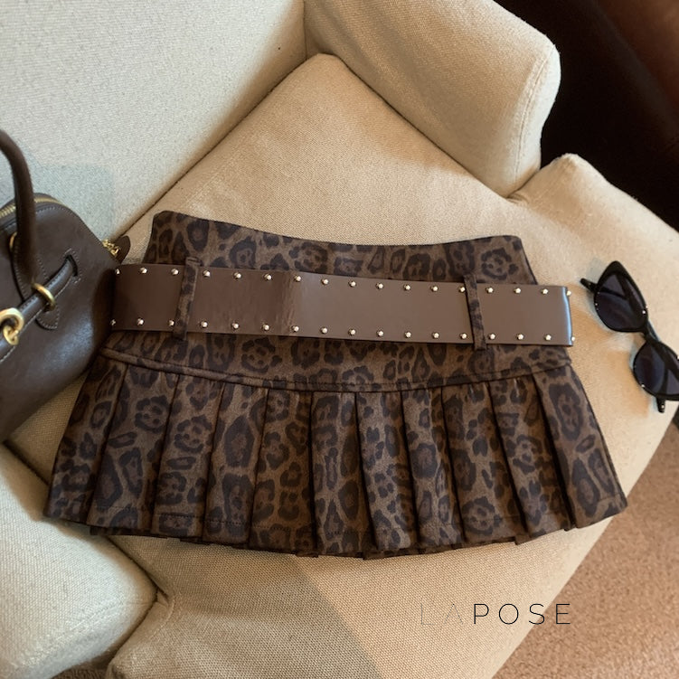 Avery Leopard Pleated Mini Skirt [2M2ZCX07]