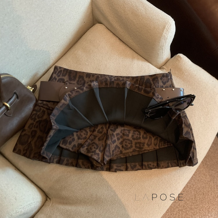 Avery Leopard Pleated Mini Skirt [EX86IJC6]