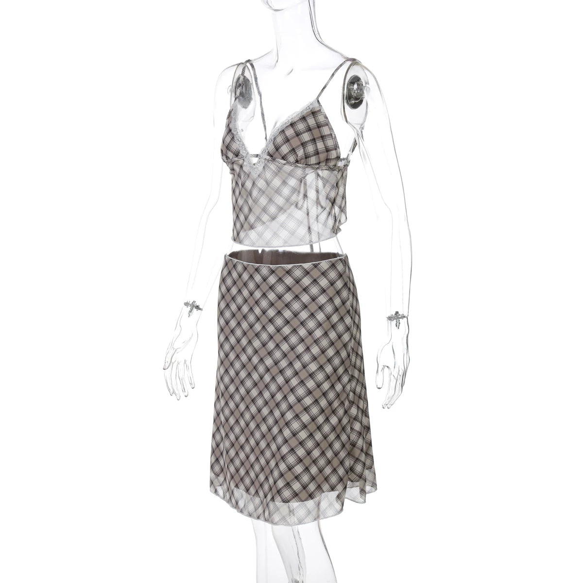 LaPose - Aviah Plaid Lace Skirt Set