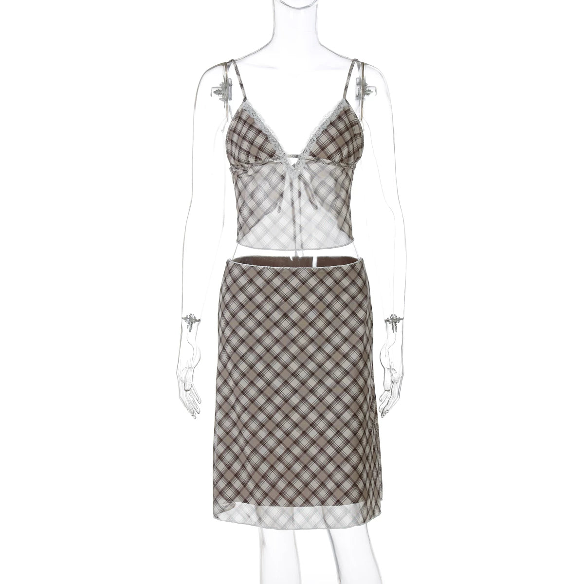 LaPose - Aviah Plaid Lace Skirt Set