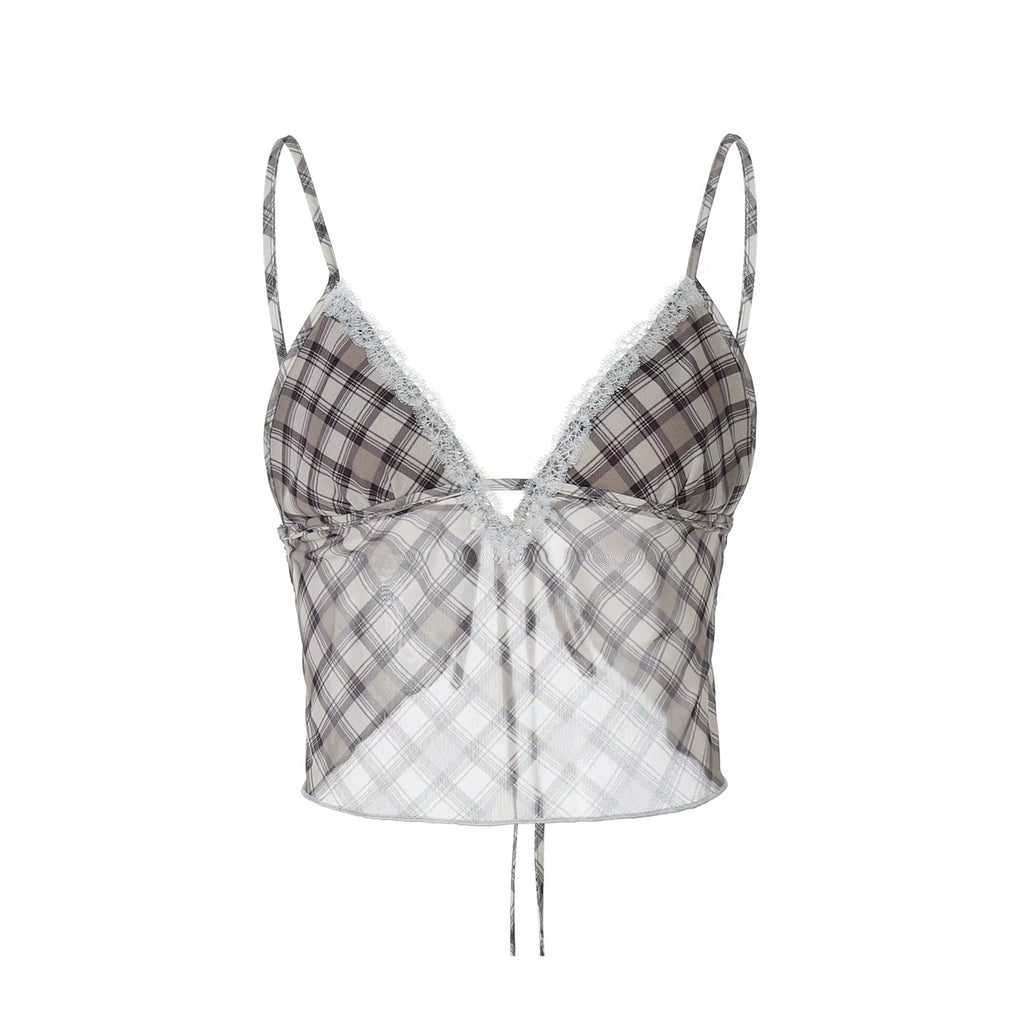 LaPose - Aviah Plaid Lace Skirt Set - Brown Camisole Color