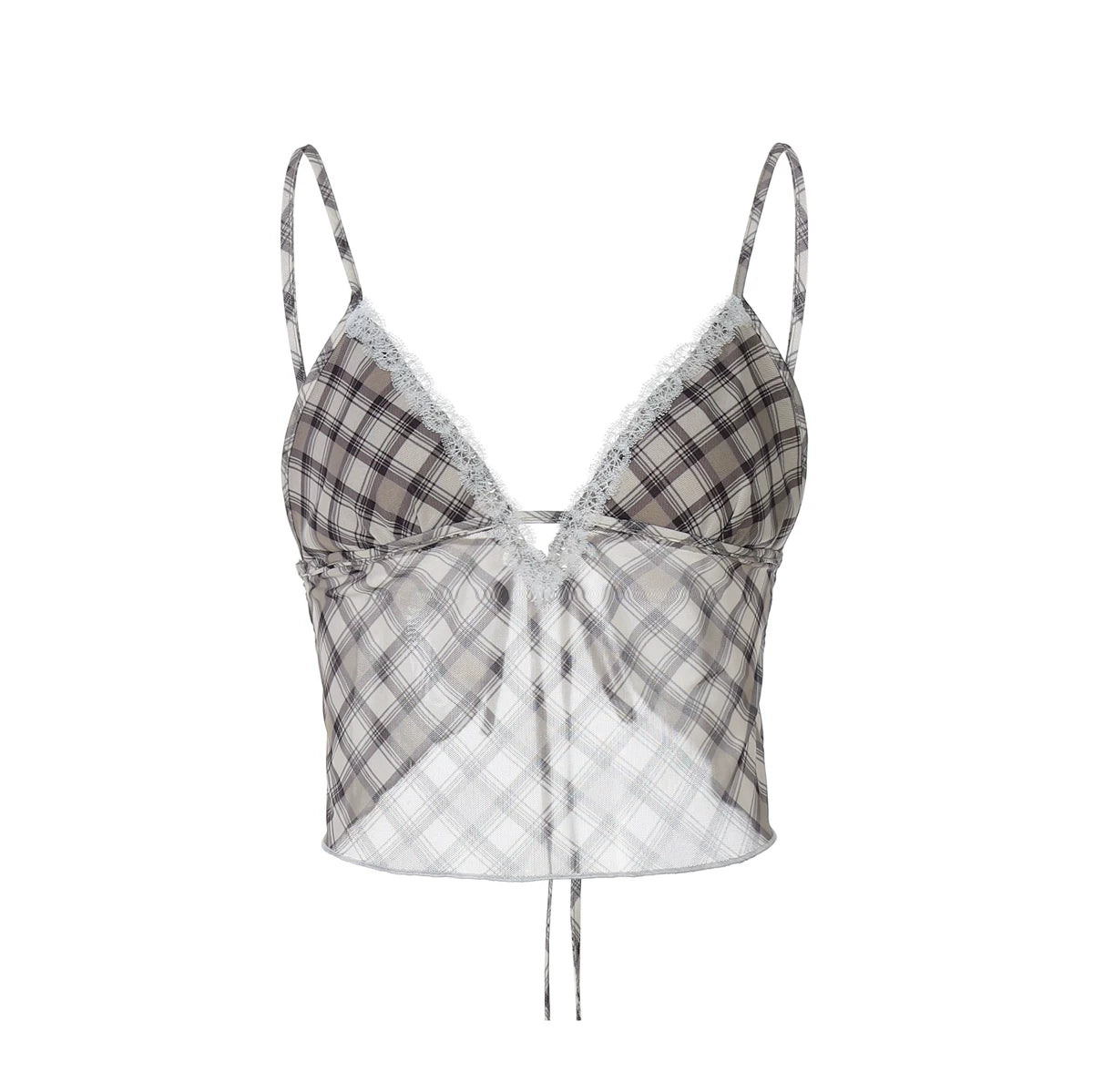 LaPose - Aviah Plaid Lace Skirt Set - Brown Camisole Color