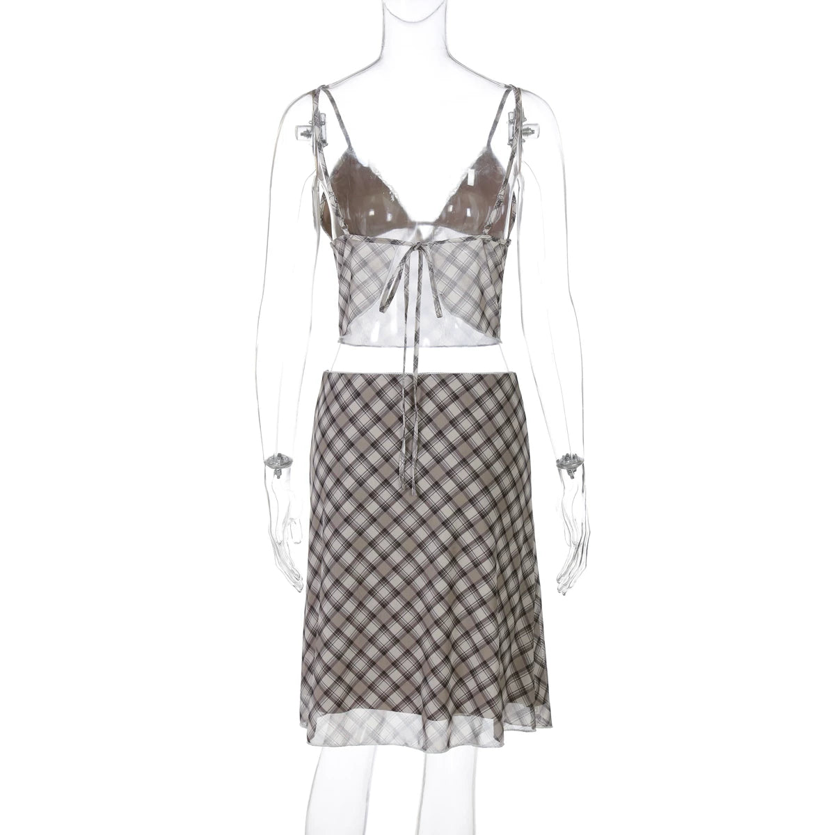 LaPose - Aviah Plaid Lace Skirt Set