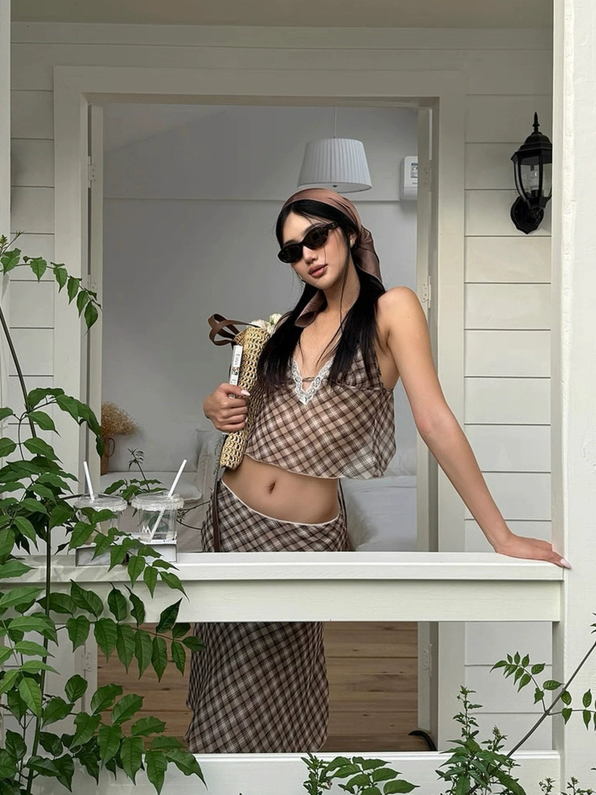 LaPose - Aviah Plaid Lace Skirt Set