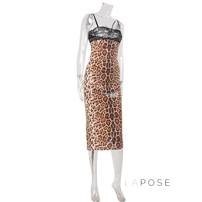 Aviyana Leopard Sequin Maxi Dress [3SLR7SX8]