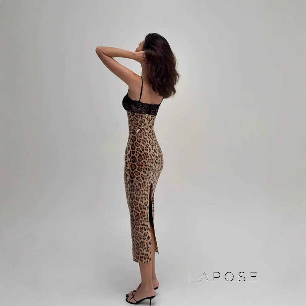 Aviyana Leopard Sequin Maxi Dress [28DDKFD4]