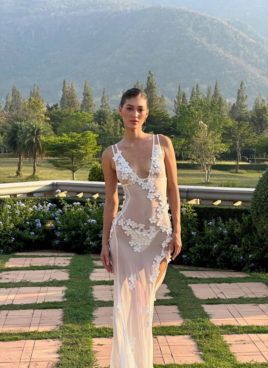 LaPose Avy Sheer Floral Maxi Dress
