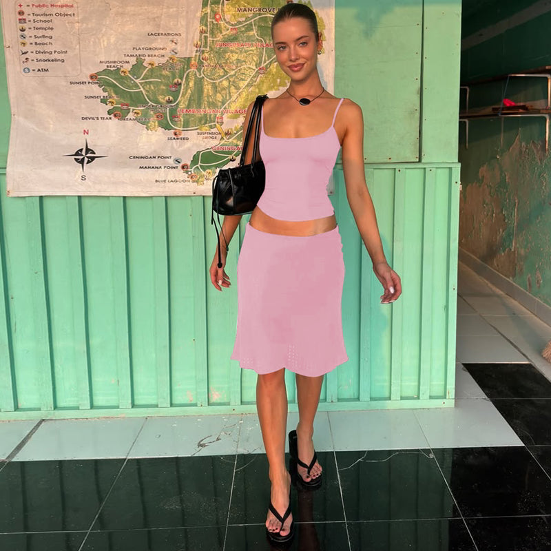Ayaana Slim Camisole Skirt Set - Pink Color