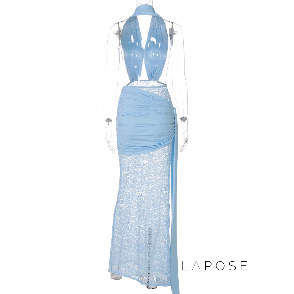 Ayana Lace Halter Maxi Dress [DZ0HN173]
