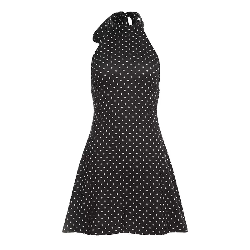 LaPose - Ayanna Polka Dot Halter Mini Dress - Black Color