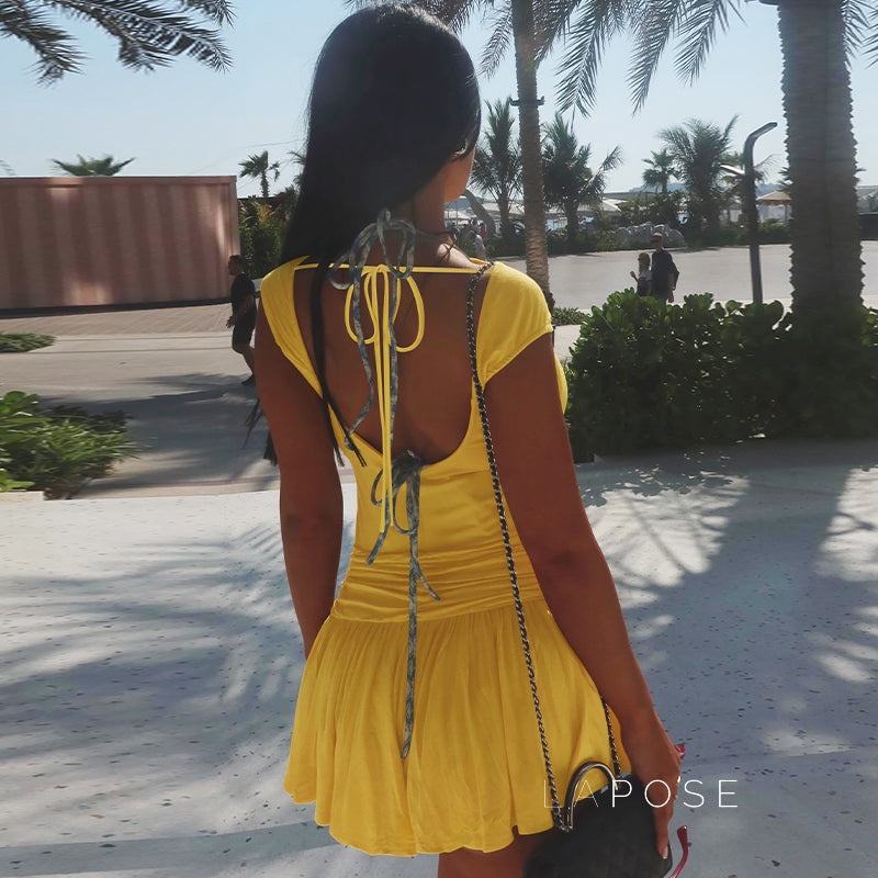 Aylee Backless Pleated Mini Dress [XMRM0Z3S]