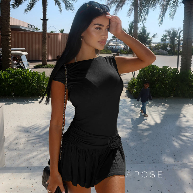 Aylee Backless Pleated Mini Dress [X06I5CPU]