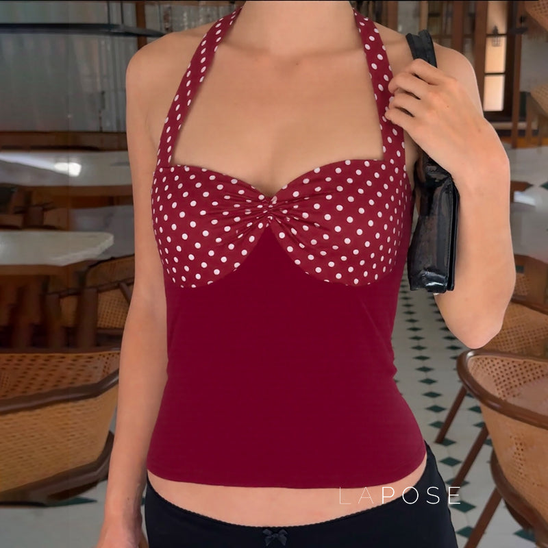 Aylin Polka Dot Halter Top [JKM3G3HC]