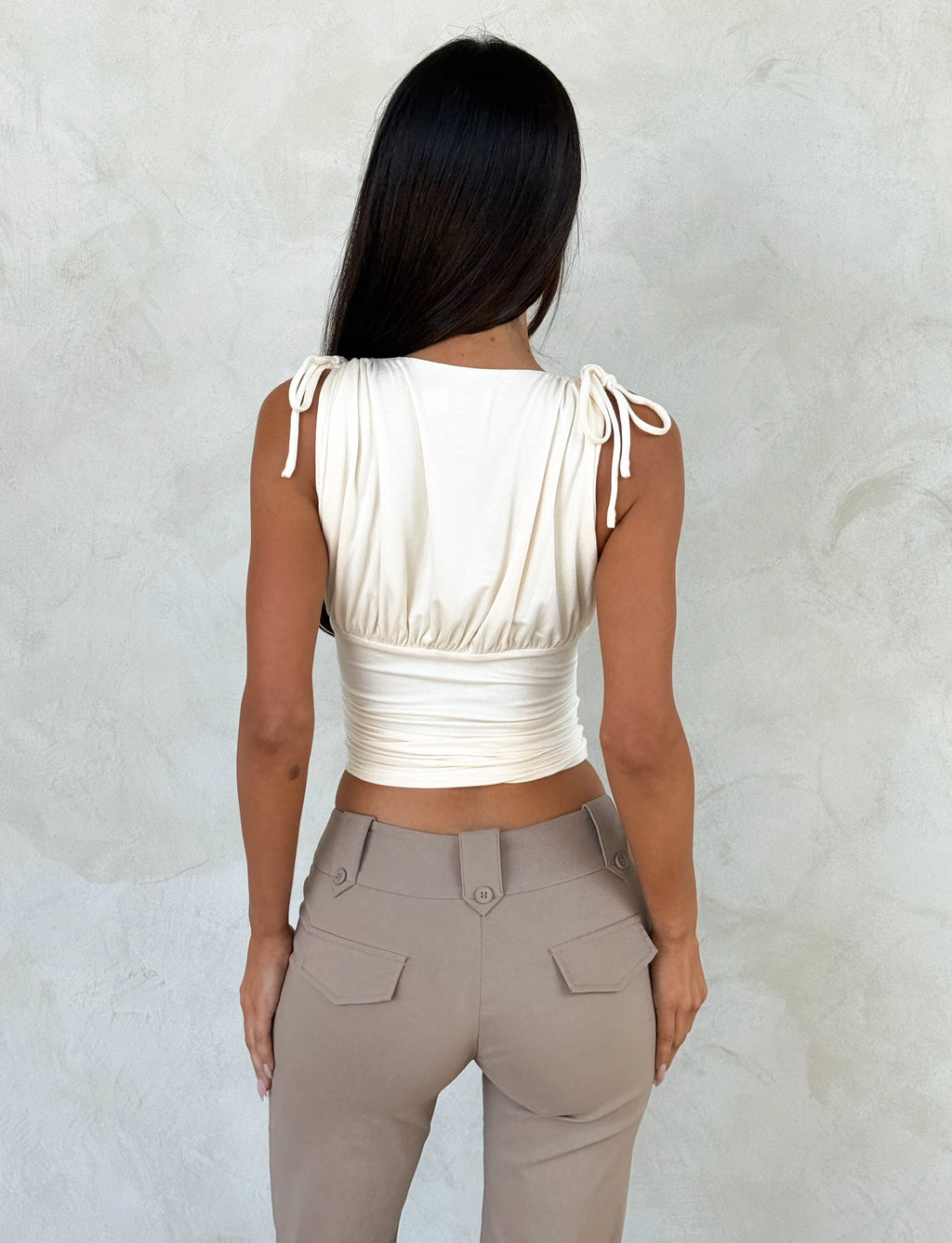LaPose Ayrabella Ruched Plunge Top - Cream