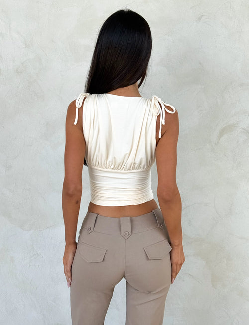 LaPose Ayrabella Ruched Plunge Top - Cream