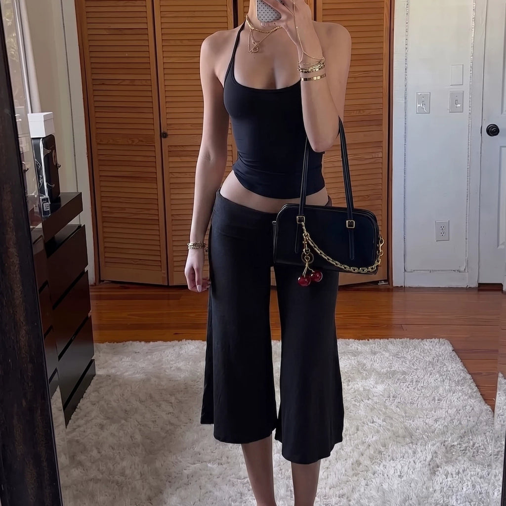 Ayvah Wide Leg Cropped Pants - Black Color