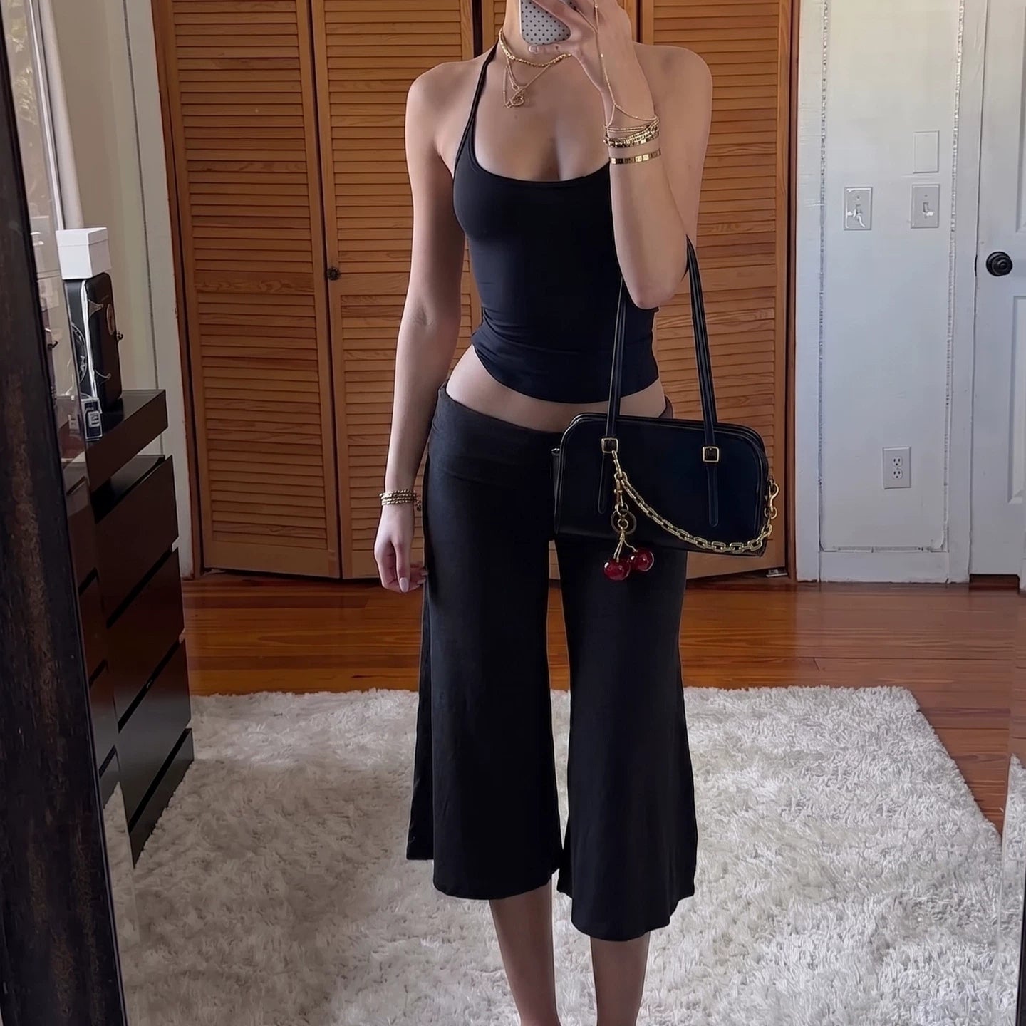 Ayvah Wide Leg Cropped Pants - Black Color