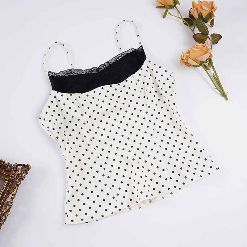 LaPose - Azalia Lace Trim Polka Dot Cami