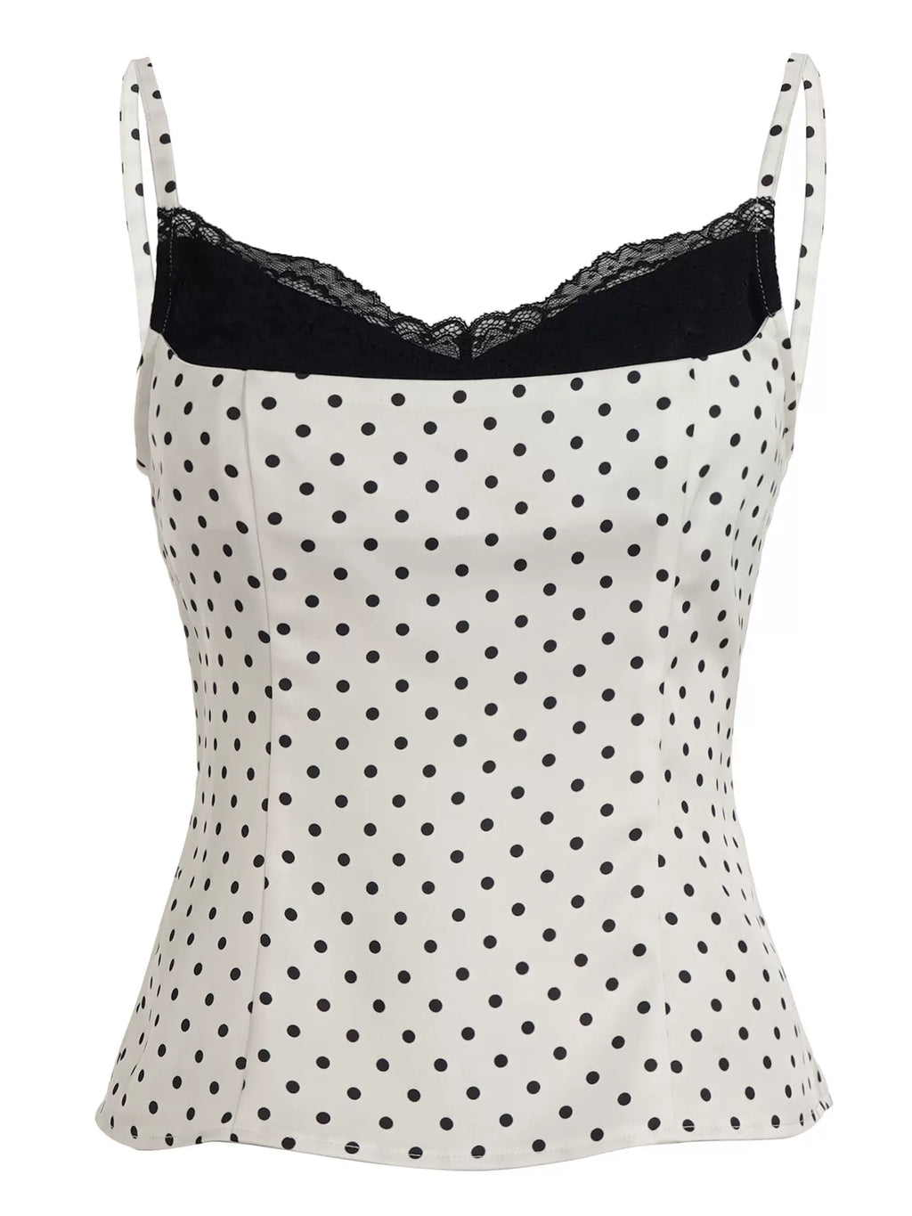 LaPose - Azalia Lace Trim Polka Dot Cami - Black and White Color