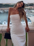 Azaria Polka Dot Strapless Midi Dress [H4NDSF0H]