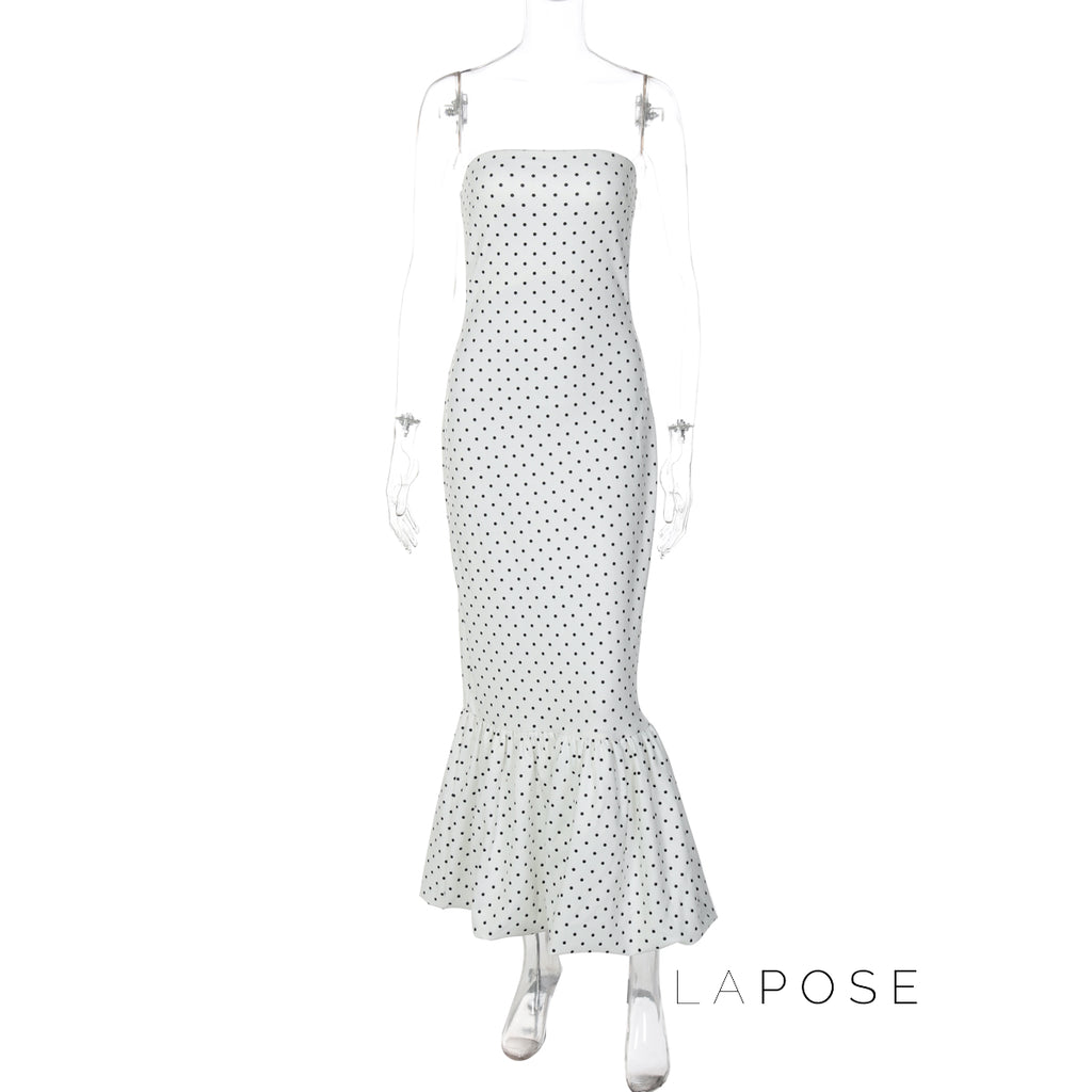 Azaria Polka Dot Strapless Midi Dress [Y7A8SI1R]