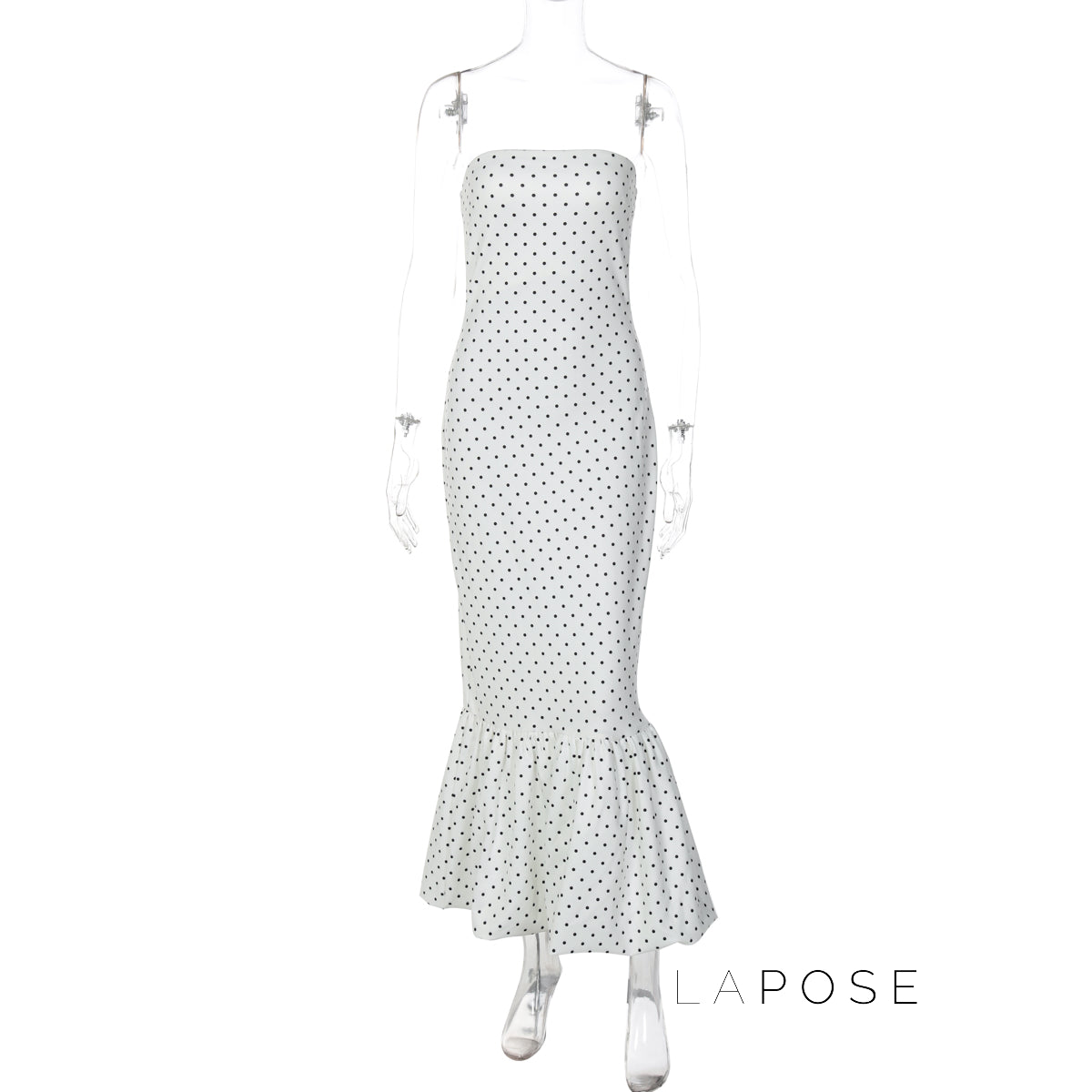 Azaria Polka Dot Strapless Midi Dress [Y7A8SI1R]