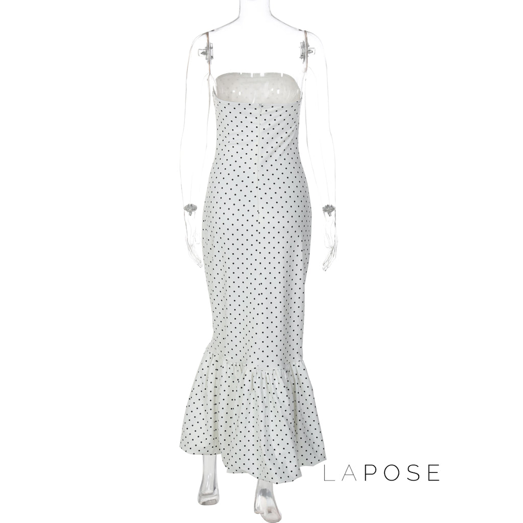 Azaria Polka Dot Strapless Midi Dress [IZJE5KQZ]