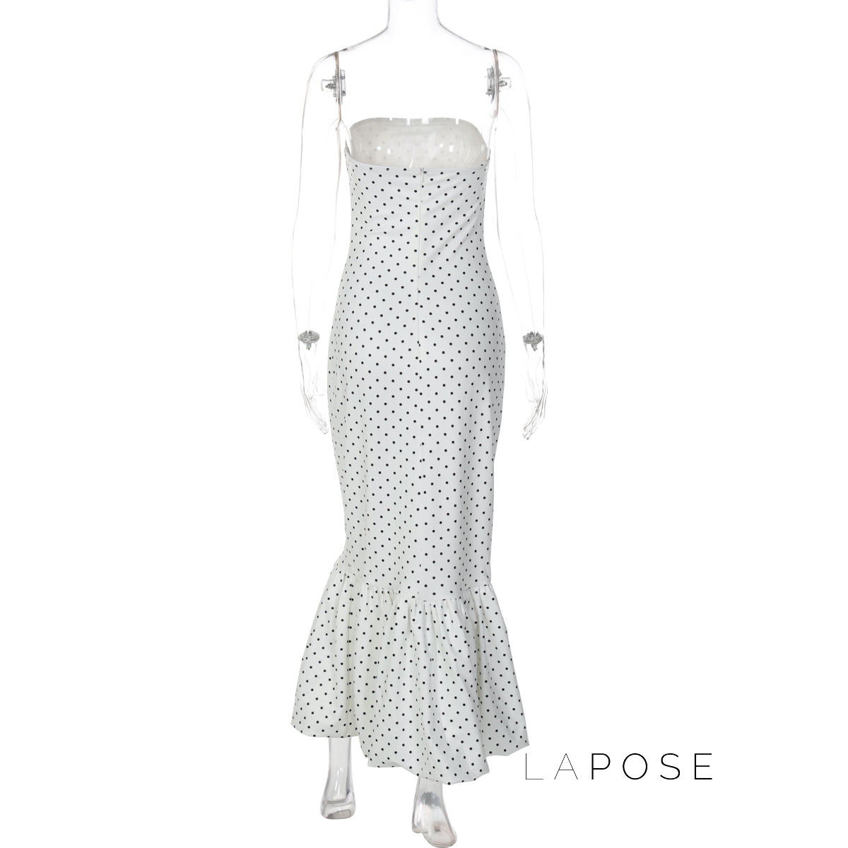 Azaria Polka Dot Strapless Midi Dress [IZJE5KQZ]