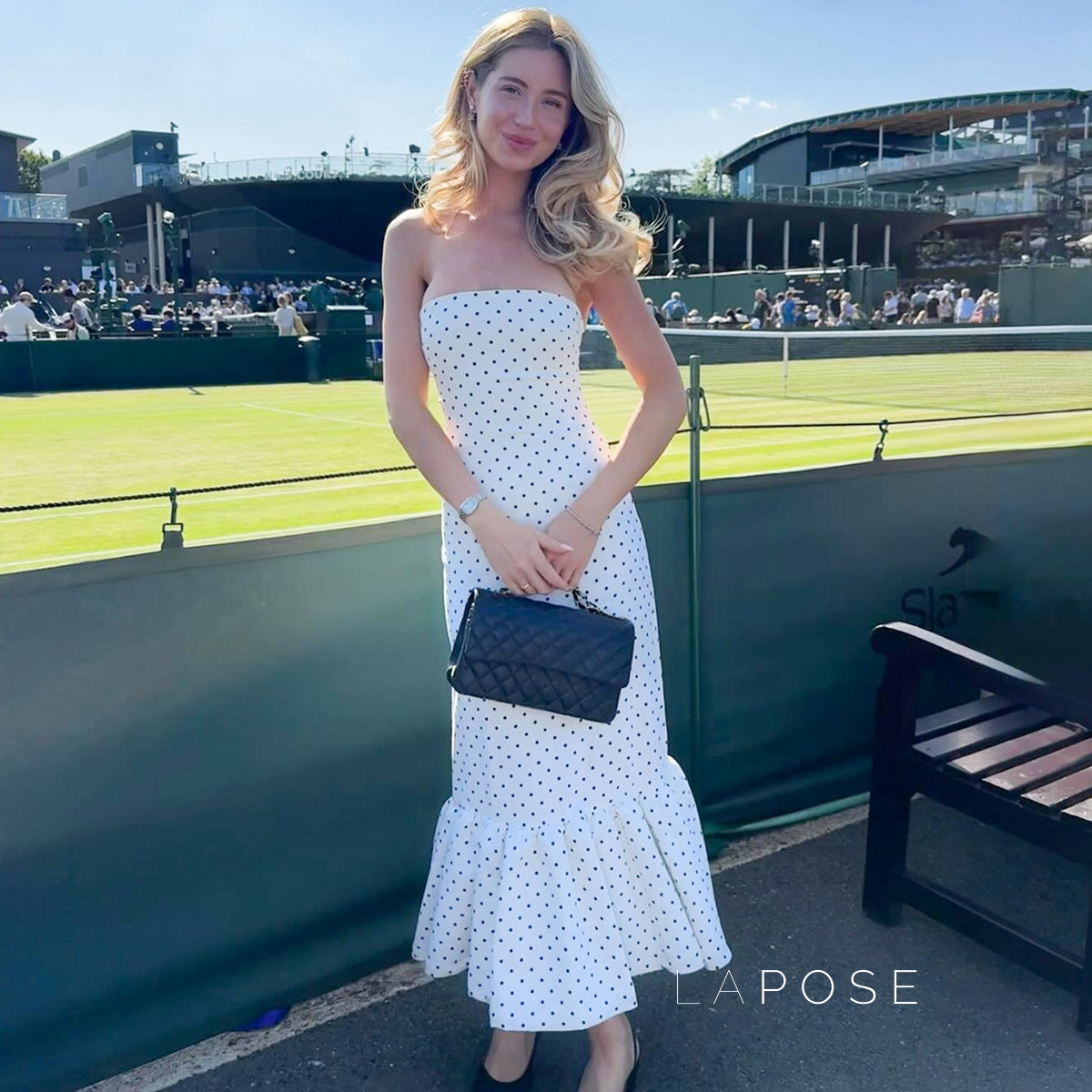 Azaria Polka Dot Strapless Midi Dress [M63DVRY7]