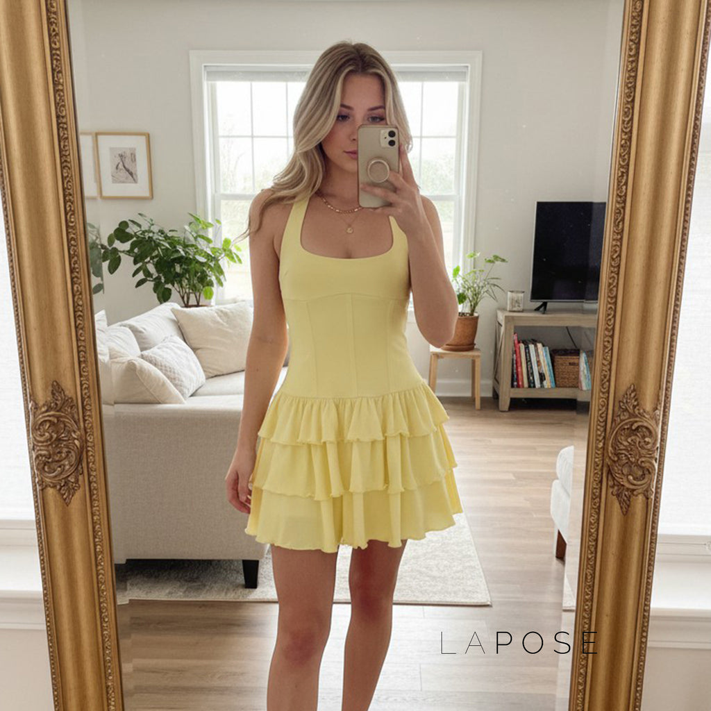 Aziya Halter Tiered Mini Dress [Z8IBFDR5]