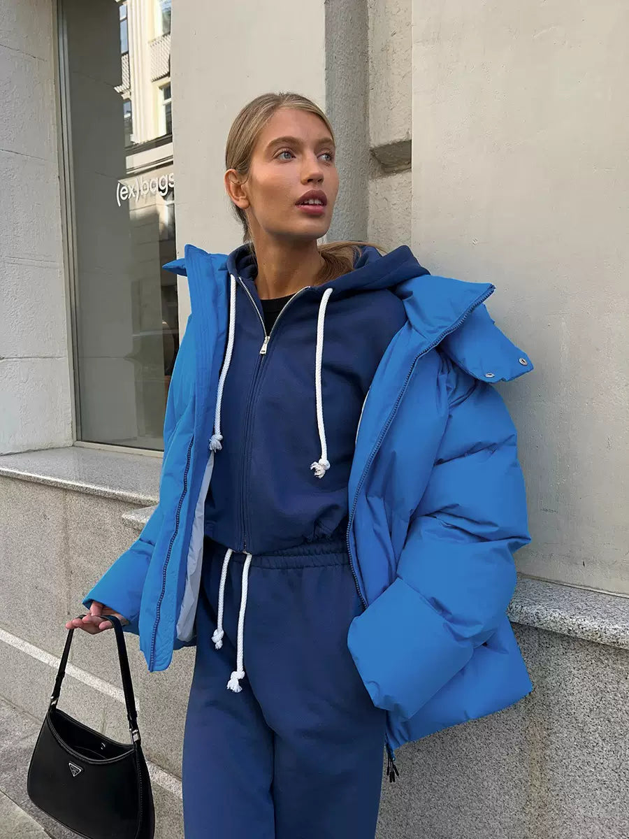 LaPose - Azul Oversized Hooded Puffer Jacket - Blue Color